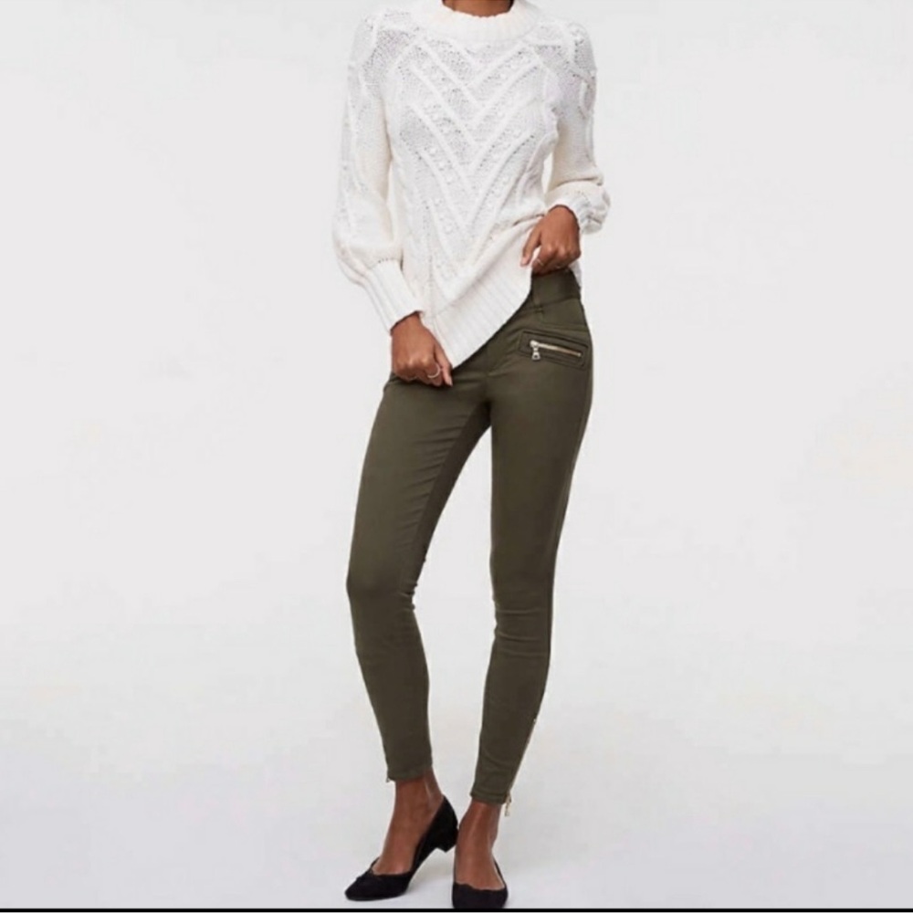 Loft by Ann Taylor Marisa Army Green Skinny Pants with Gold Zipper Detail 10